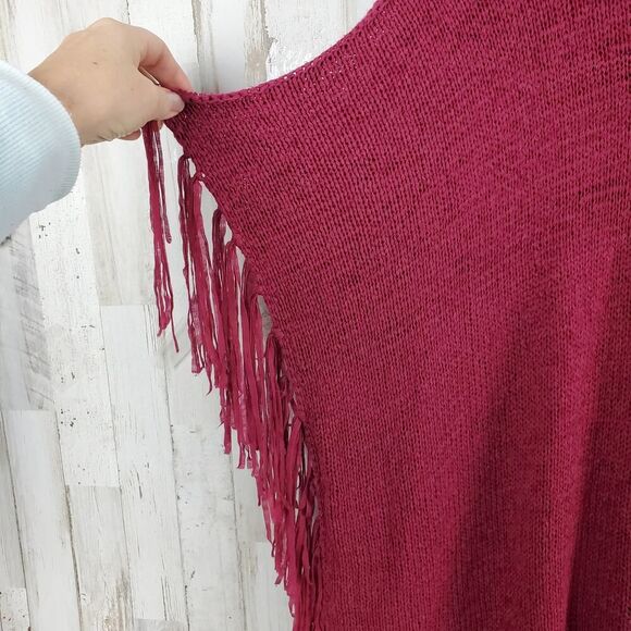 Maurices Boxy Loose Knit Fringe Shawl Sweater Maroon OSFM - Picture 5 of 11
